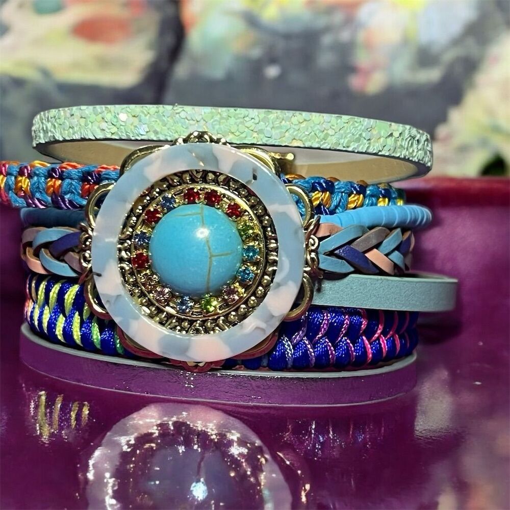 Handmade Boho Multi-Strand Leather Wrap Bracelet for Women with Turquois… - Picture 3 of 15